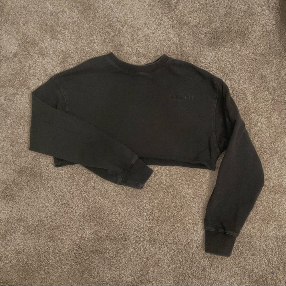 StrongHer Fir crop top sweatshirt athleisure Women's black gym shirt - size s